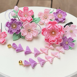 七五三（3歳さん向け）桜かんざしセット つまみ細工 ピンク 藤