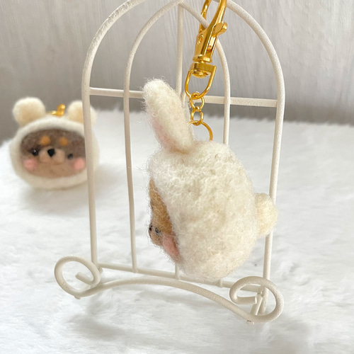 ダックス ウサギとクマさんの被り物 キーホルダー 羊毛フェルト その他