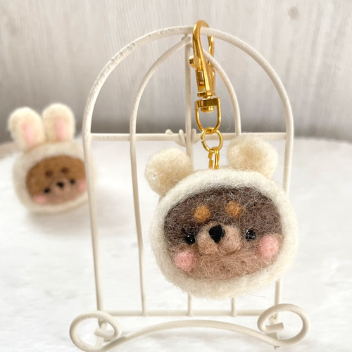 ダックス ウサギとクマさんの被り物 キーホルダー 羊毛フェルト その他