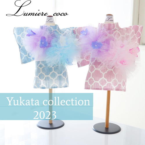 ♡小型犬服♡ハンドメイド♡紫陽花コサージュワンピース♡ブルー 犬服＊浴衣・紫陽花(水花色) ペット服・アクセサリー lumiere