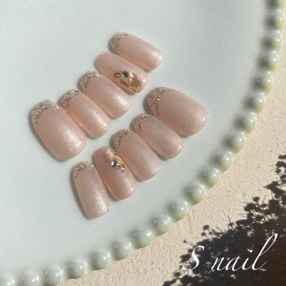 No.6】ガラスフレンチネイル ネイルチップ（つけ爪） S nail