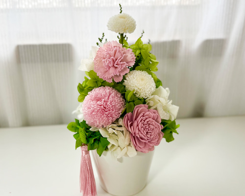 ❀専用　プリザーブドフラワー　お供え花　仏花　コンパクト　ポンポンマム　春 仏花 ✧ピンクのピンポンマム✧ プリザーブドフラワー お供え花 小さめ
