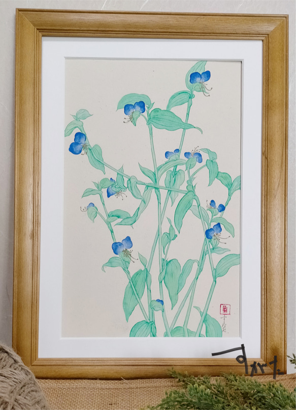 【原画】「つゆ草」日本画A4 1枚目の画像