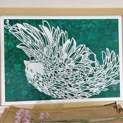 【原画】「エメラルドの鳥」白切り絵B4 1枚目の画像