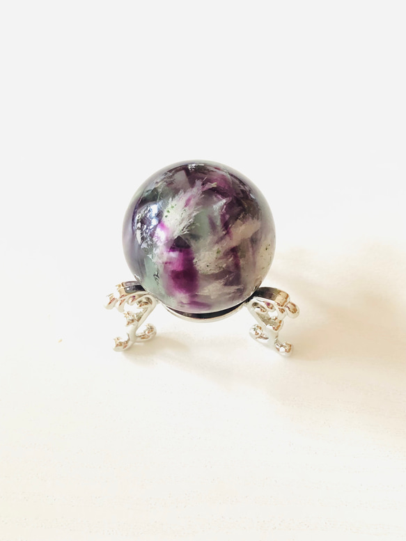 極美！一点物 虹入り エンジェルフェザー イン フローライト 丸玉 エンジェルフェザー フローライト 丸玉 62mm 一点物 [送料無料
