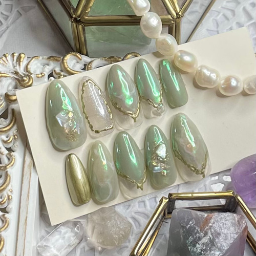 サイズオーダー♡天然石風ニュアンス×ミラーネイルチップ ピンク order  