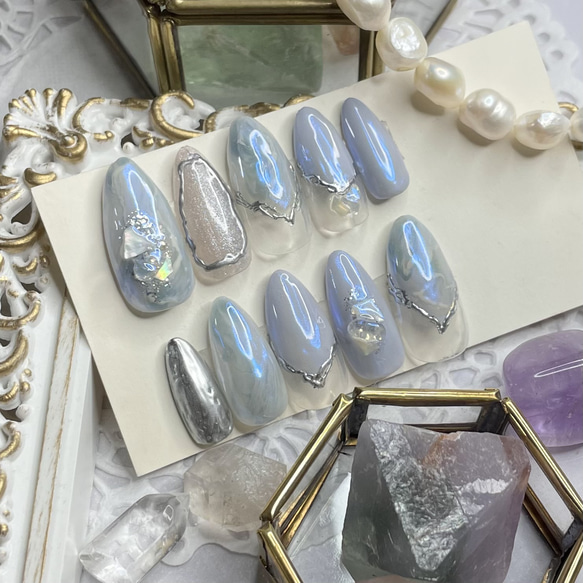 サイズオーダー♡ニュアンスミラー天然石ネイルチップ カラフル