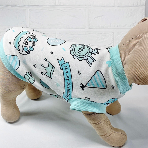 スペシャルバースデー　ブルー　タンクトップ　スカート　ワンピース　犬服 2枚目の画像