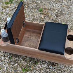 ハイエース　センターコンソールボックス アンティークブラウン　ナロー/標準ボディ用　 ヒノキ＆杉製 ドリンクホルダー4個 4枚目の画像