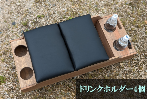 ハイエース　センターコンソールボックス アンティークブラウン　ナロー/標準ボディ用　 ヒノキ＆杉製 ドリンクホルダー4個 6枚目の画像