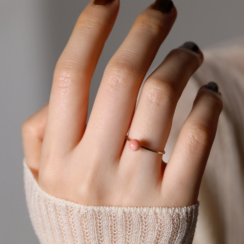 K18ピンク珊瑚リング 受注生産 できます！K18 ピンク珊瑚 オーバルリング : ユキコ