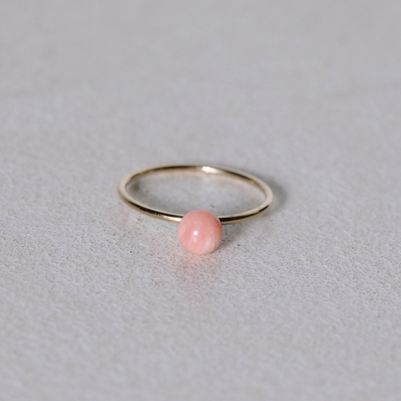 K18◇ピンク珊瑚のリング 金属アレルギー対応 お守り指輪 18金