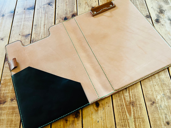 ハンドメイド 栃木レザー　イタリアンオイルレザー　セミオーダー　クリップファイル 総手縫い　 ファイル　バインダー　革 また ナチュラル 無料