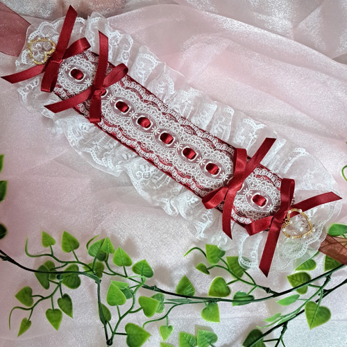 ハートチャームのダブルリボンヘッドドレス♡レッド ヘッドドレス