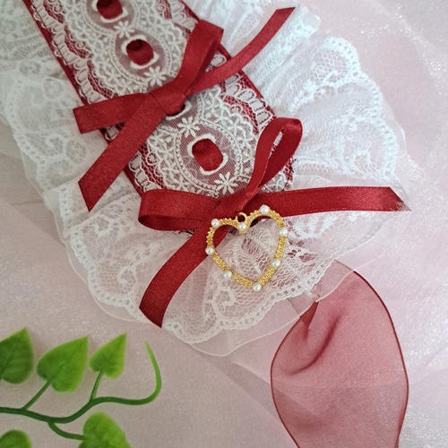 ハートチャームのダブルリボンヘッドドレス♡レッド ヘッドドレス