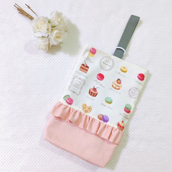 名入れ刺繍可【完成品】シューズバッグ マカロン柄 上履き入れ