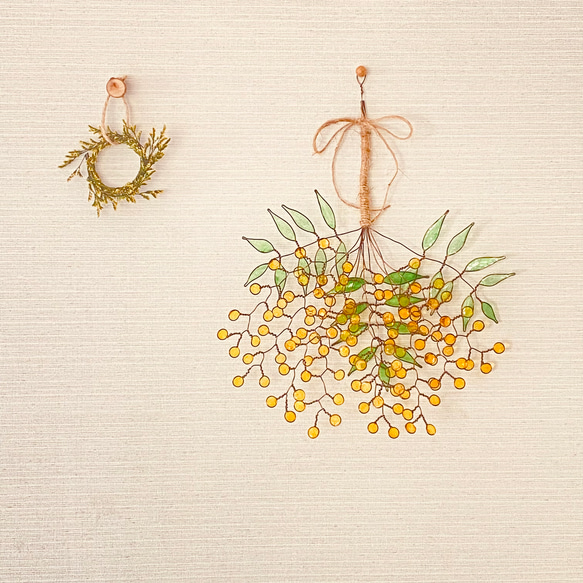 レジンヘアゴム ミモザ ミルク スワッグブーケ シェル ナチュラル 2