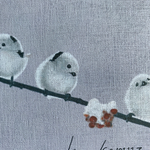 5匹のシマエナガのアートパネル（背景薄いグレー） 絵画 ansaku 通販