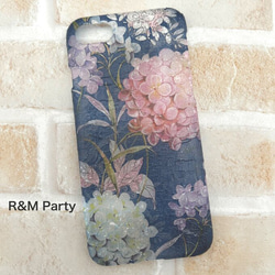 宵闇の紫陽花 柄スマホケースiPhone12/iPhoneXR/iPhone11/iPhone13/iPhone14藍色 1枚目の画像