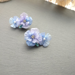 紫陽花ピアス・紫陽花イヤリング /透きとおるアジサイアクセサリー/透け感/再販まつり2024/浴衣/イヤーカフ/青紫 5枚目の画像