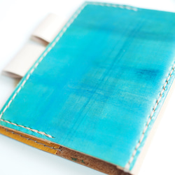 革のノートカバー　ブルー002（A7サイズ） 手帳カバー　本革・レザー 7枚目の画像