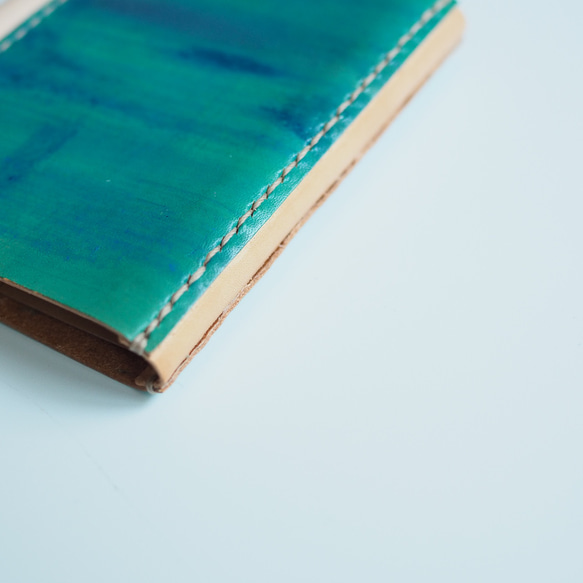 革のノートカバー　ブルー002（A7サイズ） 手帳カバー　本革・レザー 3枚目の画像