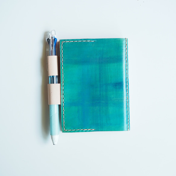 革のノートカバー　ブルー002（A7サイズ） 手帳カバー　本革・レザー 2枚目の画像