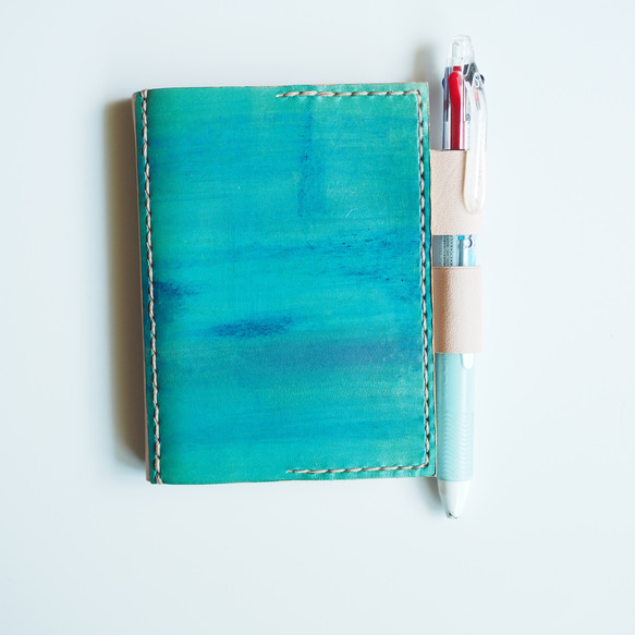 革のノートカバー　ブルー002（A7サイズ） 手帳カバー　本革・レザー 1枚目の画像