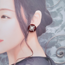 【pierce/earring】クールな丸ピアス/イヤリング[ワインレッド][オートクチュール刺繍] 9枚目の画像