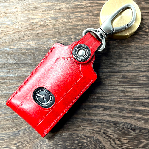 マツダ車対応 本革スマートキーカバー ロゴ窓付き キーケース