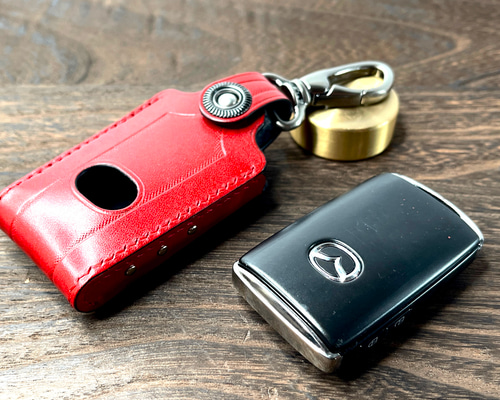 マツダ車対応 本革スマートキーカバー ロゴ窓付き キーケース