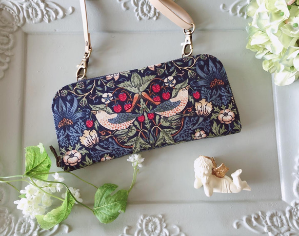 スマホも入るお財布ショルダー ウィリアムモリスいちご泥棒柄 長財布