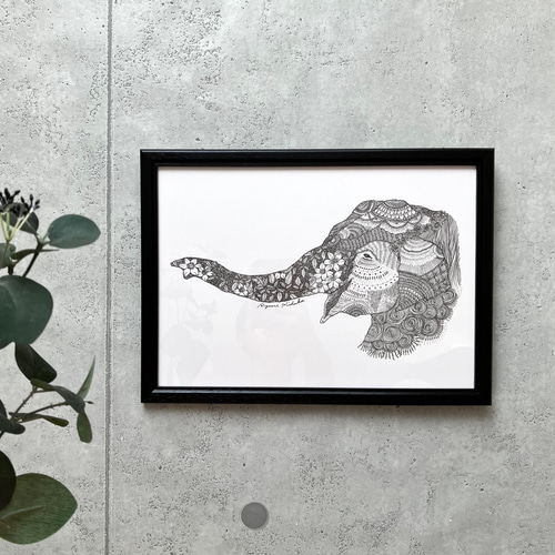 モノクロ象のフォトフレーム