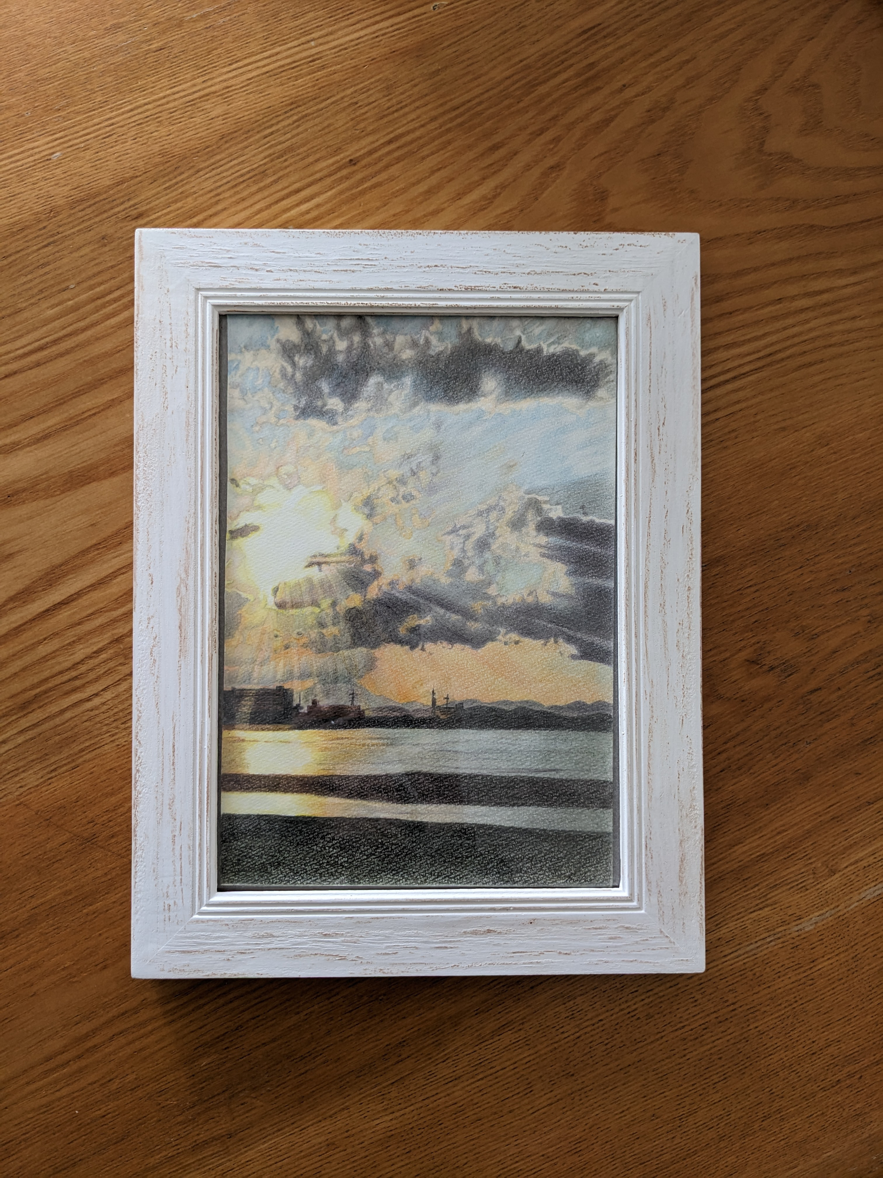 パステル画（原画）夕暮れの月星。 パステル画（原画）夕暮れの月星。
