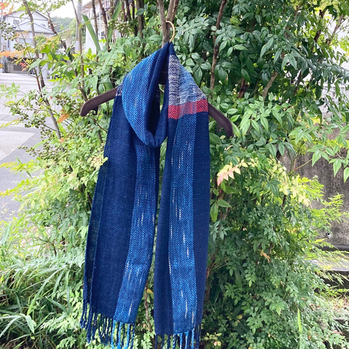 1830 手織り　ストール　藍染　草木染　さをり織り　ハンドメイド