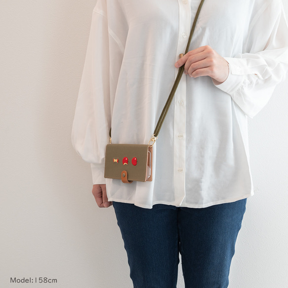 全機種対応 スマホケース 手帳型 【 new フレッシュアップル 】 ゴールドパーツ 刺繍 レザー 帆布 A308I 14枚目の画像