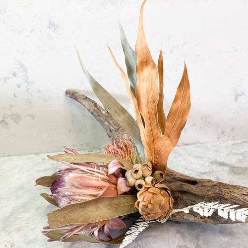 流木×ドライフラワーオブジェ 流木アート 立体・オブジェ u.flower