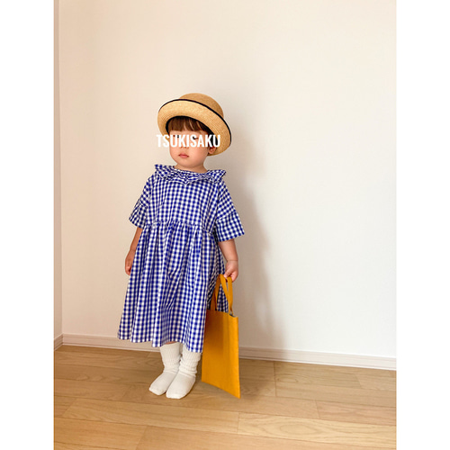 爽やかギンガムチェックのキッズワンピース｜夏ワンピ｜フリル