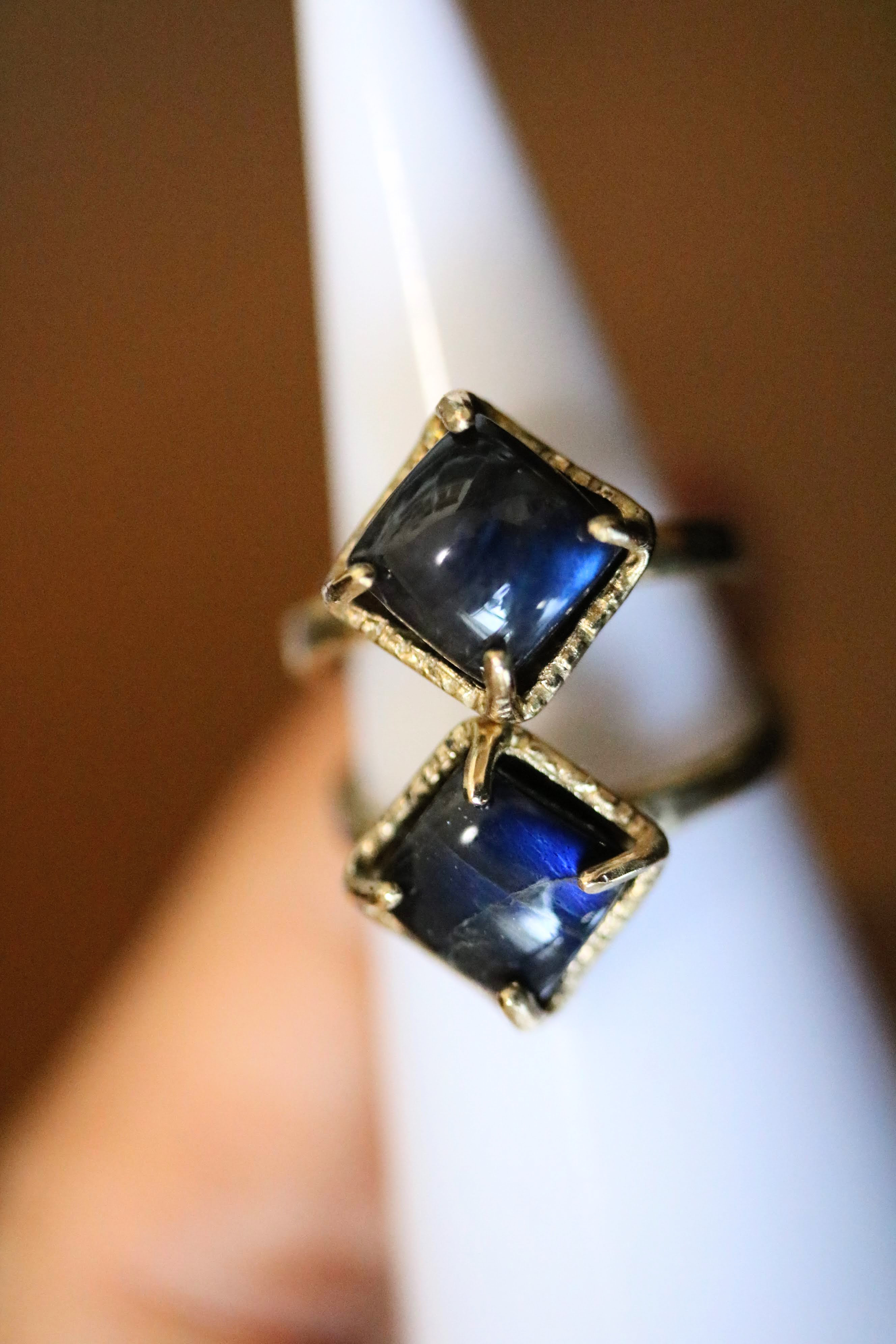 ブルーラブラドライトダイアステートメントリング