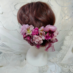 髪飾り☆ワインチユールレースに薔薇とアネモネ 9枚目の画像