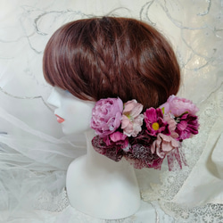 髪飾り☆ワインチユールレースに薔薇とアネモネ 3枚目の画像