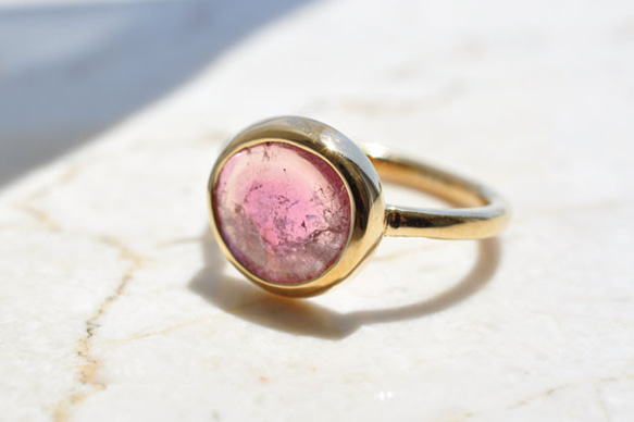 ウォーターメロントルマリン　リング　11.5号　Watermelon Tourmaline　Bezel Setting 1枚目の画像