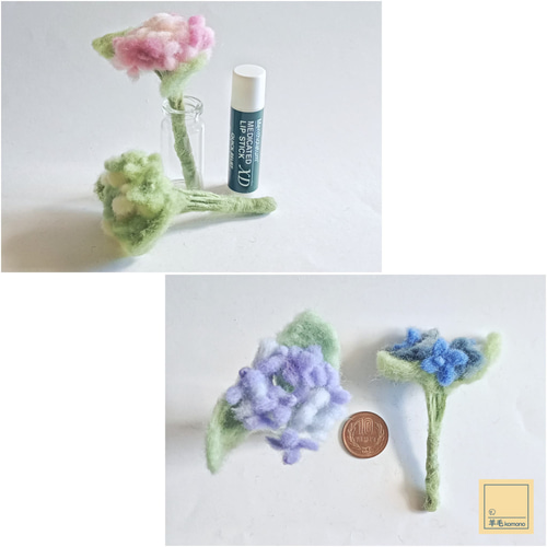 ♥️羊毛フェルト♥️７月のアレンジメント♪ 花クジラ ・ パステルカラーの青も作ってみました(^^) ・ 青と