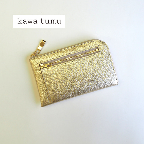 軽くて薄いミニ財布(シャンパンゴールド)10枚カードポケット！牛革