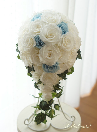 【オーダーメイド＊ウェディングブーケ】PB-164　キャスケードブーケ　ホワイト　結婚式　披露宴