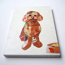 レザーのコラージュアート （トイプードル）犬 動物 A4サイズ 木製パネル 3枚目の画像