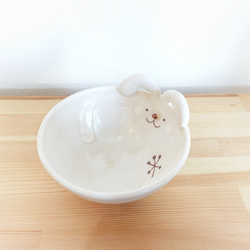【花うさぎ】茶碗　クリスマス お花を持った雪うさぎのお茶碗 茶碗・めし碗 アトリエkiito 通販