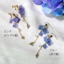 色が変わる紫陽花イヤリング/ピアス ٭❀* 淡いグラデーション 揺れる大人可愛い耳飾り 華やか 軽い レインコーデ 14枚目の画像