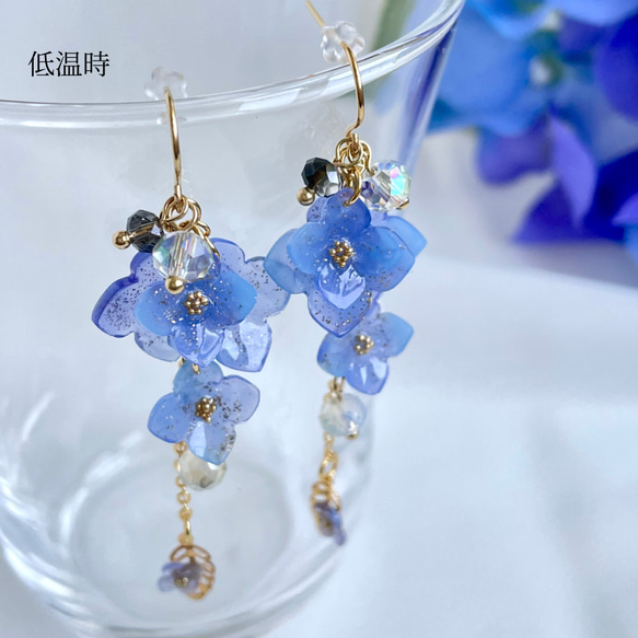 色が変わる紫陽花イヤリング/ピアス ٭❀* 淡いグラデーション 揺れる大人可愛い耳飾り 華やか 軽い レインコーデ 9枚目の画像