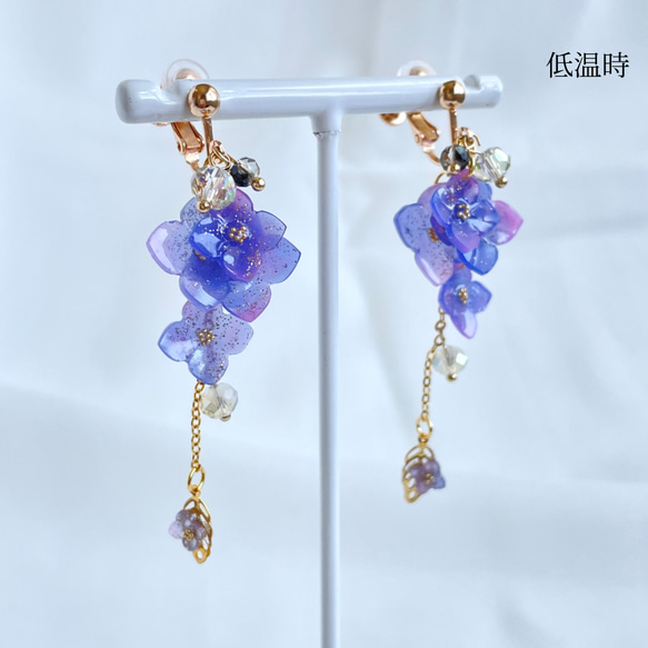 色が変わる紫陽花イヤリング/ピアス ٭❀* 淡いグラデーション 揺れる大人可愛い耳飾り 華やか 軽い レインコーデ 7枚目の画像